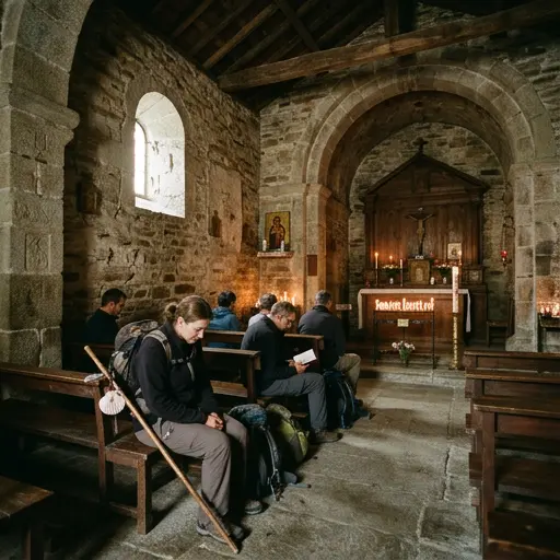 Iglesia antigua en España, con piedras expuestas y un ambiente sereno para la contemplación.