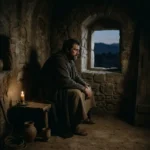 Hombre pensativo en un entorno antiguo, evocando misterio sobre la identidad de Barrabás.