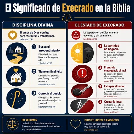 Infografía comparativa del significado bíblico de execrado frente a la disciplina divina.