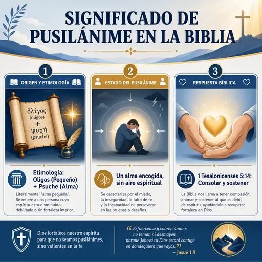 Infografía sobre el significado bíblico de pusilánime como un alma pequeña o encogida.