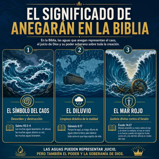Infografía sobre el significado bíblico de anegarán y las aguas como símbolo de caos.